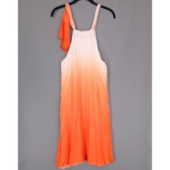 Komarov Women's Dress MEDIUM Ombre Print Orange White Chiffon Pleated USA MADE - Picture 3 of 9